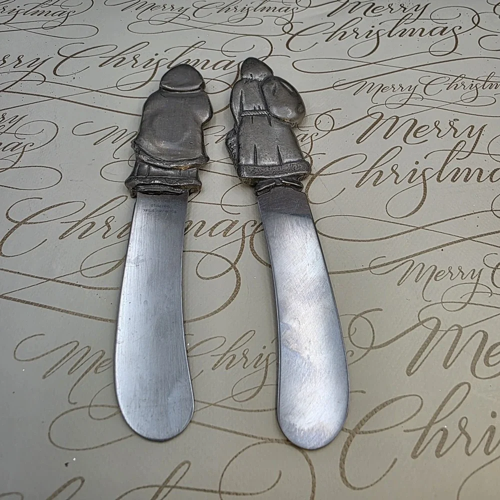 Santa‎ Sheffield England Cheese Butter Appetizer Spreader Knife Set Christmas 5